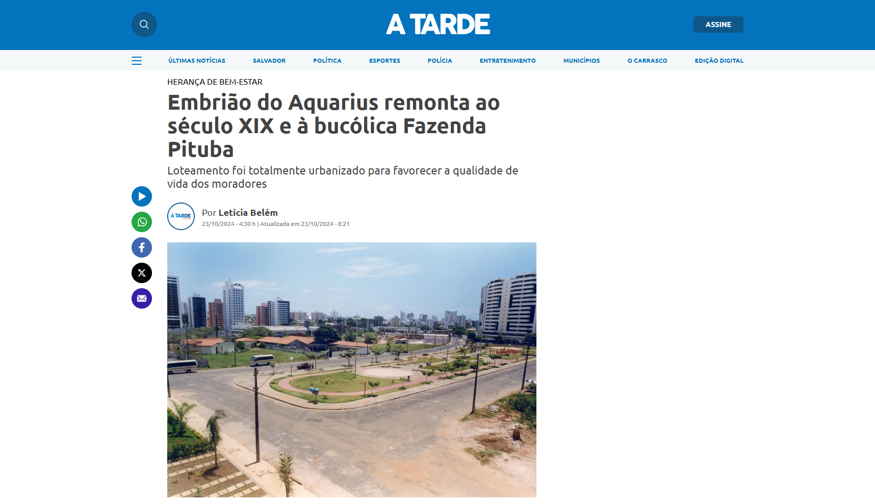 Embrião do Aquarius remonta ao século XIX e à bucólica Fazenda Pituba