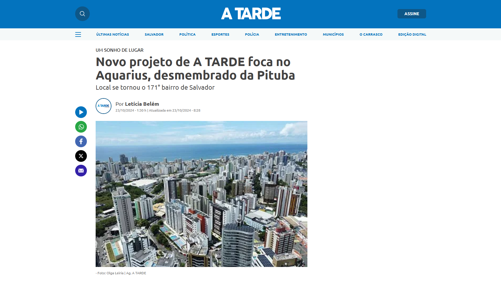 Novo projeto de A TARDE foca no Aquarius, desmembrado da Pituba